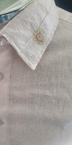 Soft pink linen with satin embroidery - Small